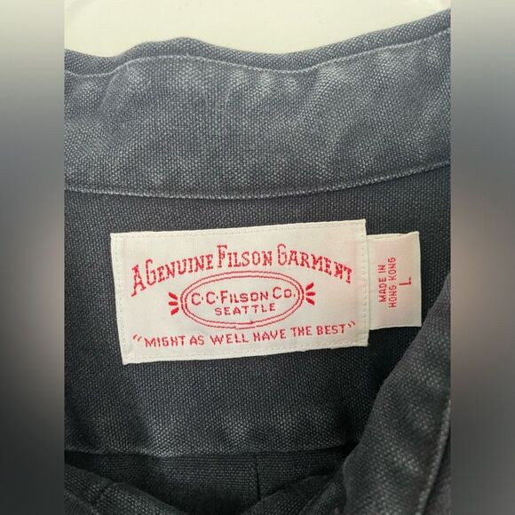 Vintage CC Filson Alaskan Guide Shirt Dark Grey charcoal Twill Mens Sz L - Picture 2 of 13